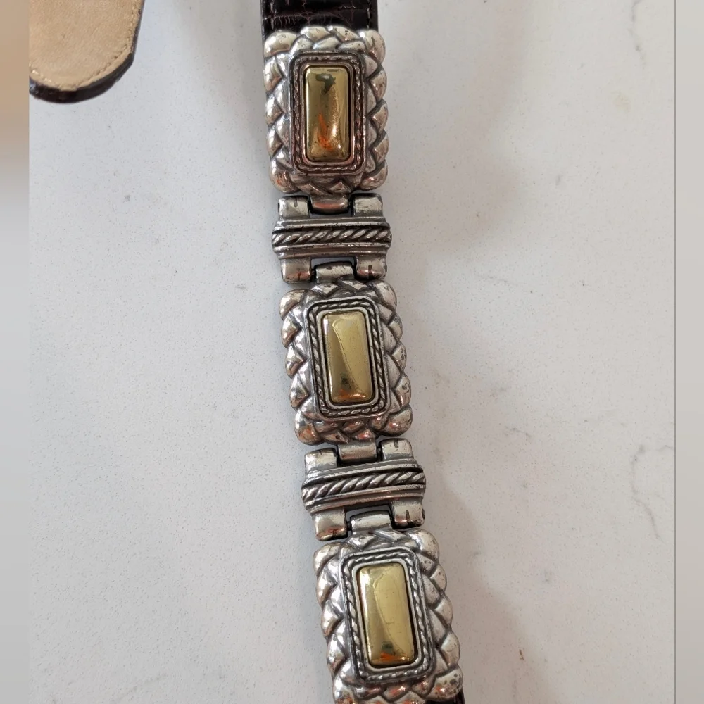 Vintage Brighton Brown Leather Belt with Silver and Gold Accents Size M - Picture 3 of 12